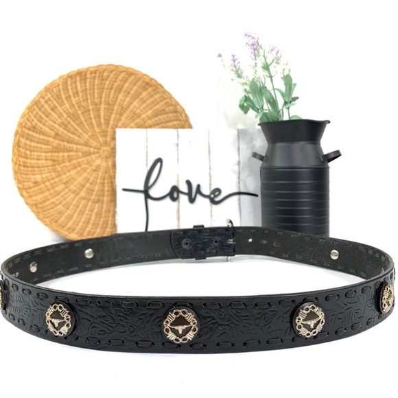 Cavender's Men's Western Mexican cattle hand tooled leather belt Size 40 - Picture 2 of 8